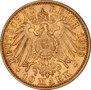 Pièce 10 Mark Or Allemand Wilhelm II 1890 à 1912