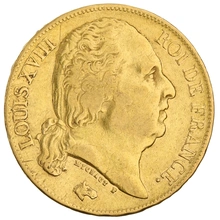 Pièce 20 Francs Or Louis XVIII Tête Nue 1824 A