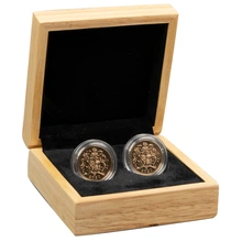Coffret cadeau en chêne pour 2 souverains ou pièces de 2 quarts d'once
