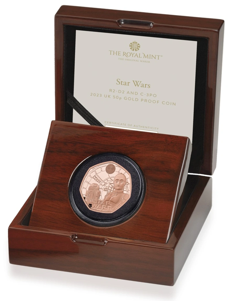 Pièce 50 Pence Or 2023 Star Wars R2-D2 et C-3PO BE en Boîte