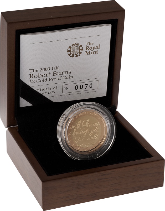 2009 Two Pound Proof Gold Coin: Robert Burns Boxed