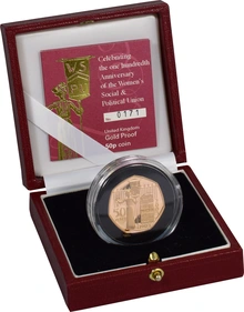 Pièce 50 Pence Or 2003 l'Union Sociale et Politique des Femmes BE en Boîte