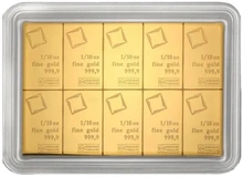 Lingot d'Or 1 Once (10 x 1/10 Ounce) Valcambi Combibar 