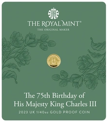 Pièce 50 Pence Or 1/40 Once 2023 75ème Anniversaire Charles III en Boîte