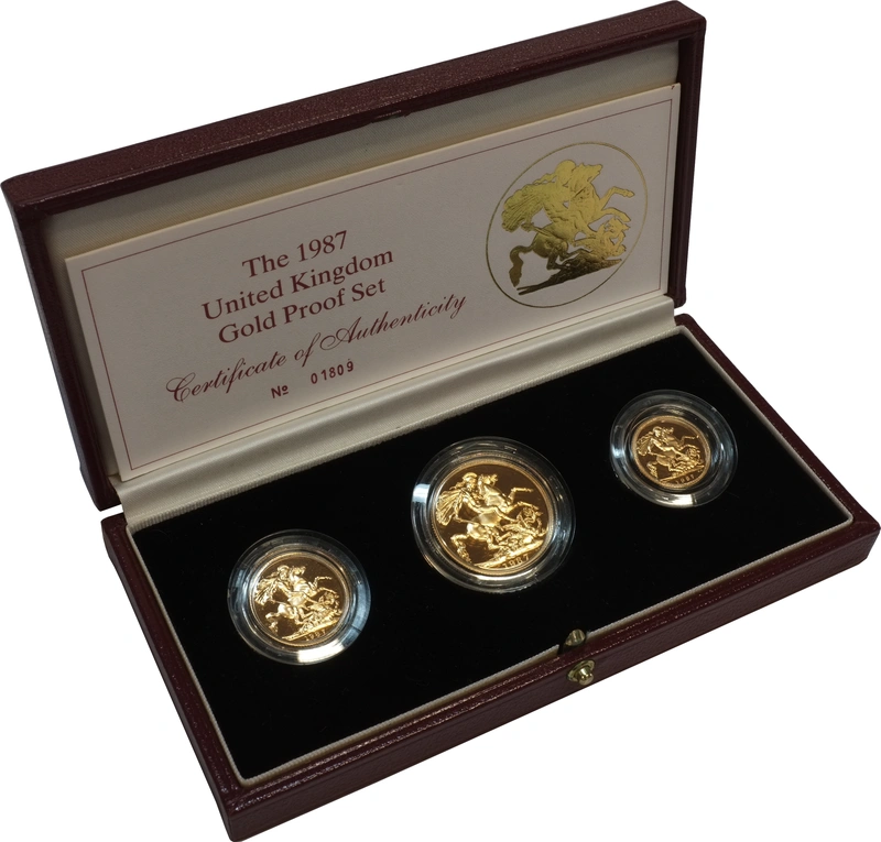 1987 Proof Gold Sovereign 3 Coin Set Boxed