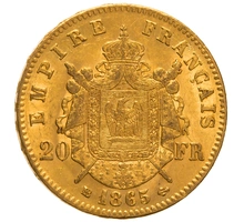 Pièce 20 Francs Or Napoléon III Tête Laurée 1865 BB