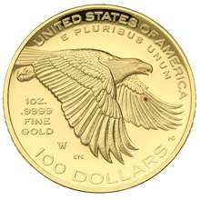 Pièce 100 Dollars Or US 1 Once 2017 Liberty Haut Relief 225ème Anniversaire en Boîte