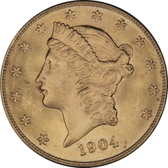 Pièce 20 Dollars Or Us 1904 Double Eagle Liberty NGC MS64