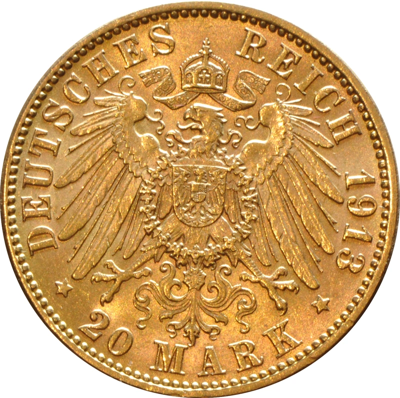 German 20 Mark Gold Coin Hamburg 1875-1913
