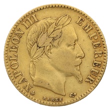 10 Francs Or 1867 Napoléon III Tête Laurée BB