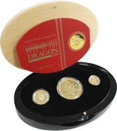 3 Pièces Perth Mint Lunar Or 2012 Année du Dragon BE en Boîte
