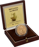 Pièce d'or Britannia d'une once de 1987 dans une boîte