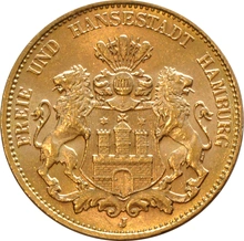 Pièce 20 Mark Or Allemand Hambourg 1875 à 1913