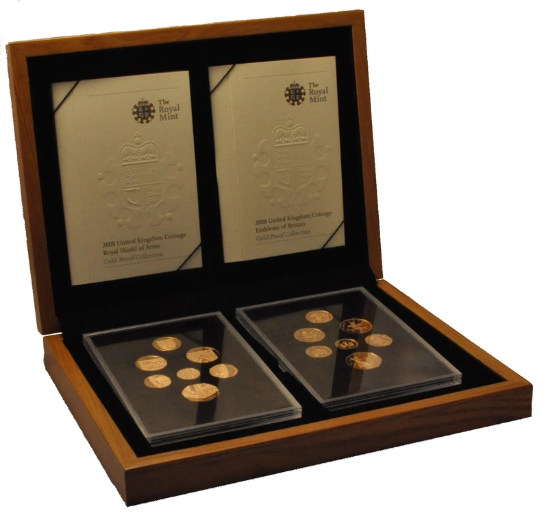 14 Pièces Royal Mint Monnaie Britannique Or 2008 BE en Boîte
