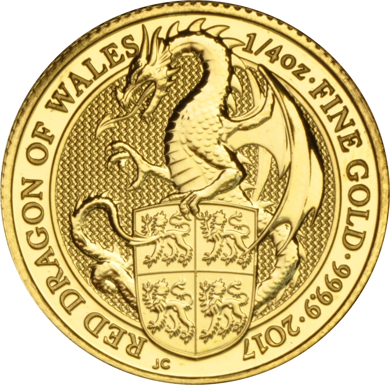 Pièce Queen's Beasts Or 1/4 Once 2017 Dragon Rouge