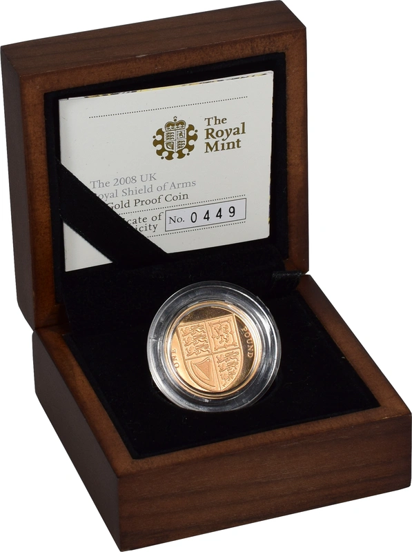 2008 Proof Gold 1 Pound Coin UK Royal Arms Shield Boxed