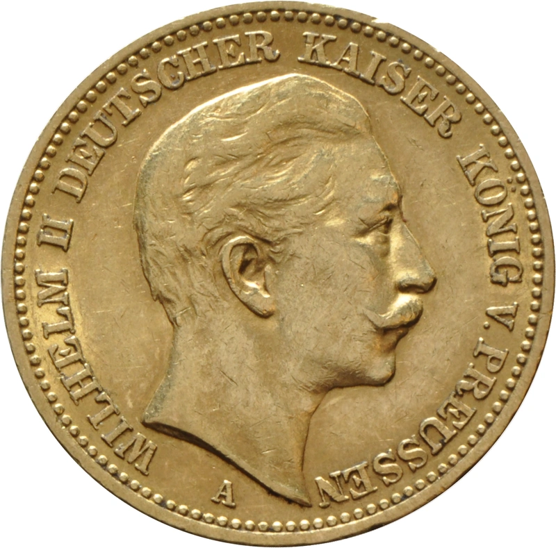 Pièce 20 Mark Or Allemand Wilhelm II 1889 à 1913