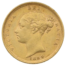 Pièce Demi Souverain Or 1884 Victoria Tête Jeune Revers Armoiries Londres