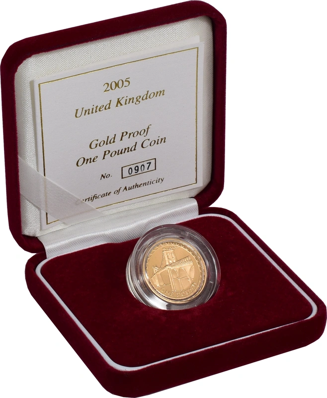 2005 Proof Gold 1 Pound Coin Menai Bridge Boxed